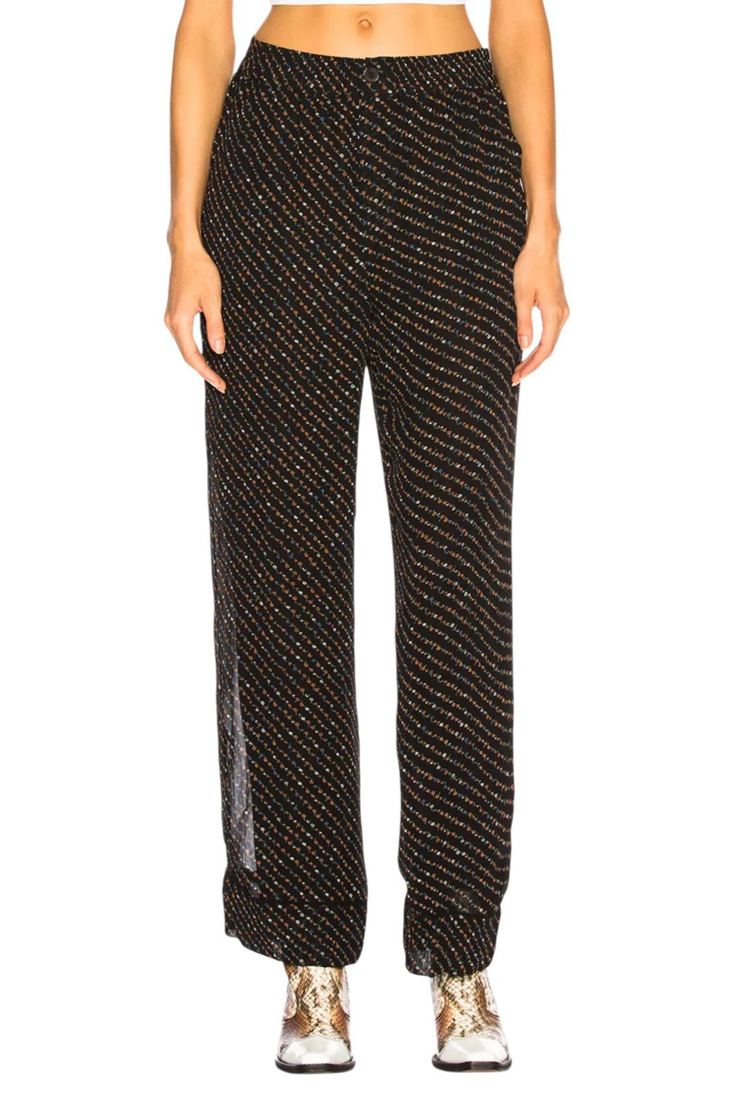GANNI Black Floral Pants | Sz 36, Georgette, Wide Leg, High Waist, Elastic Waist