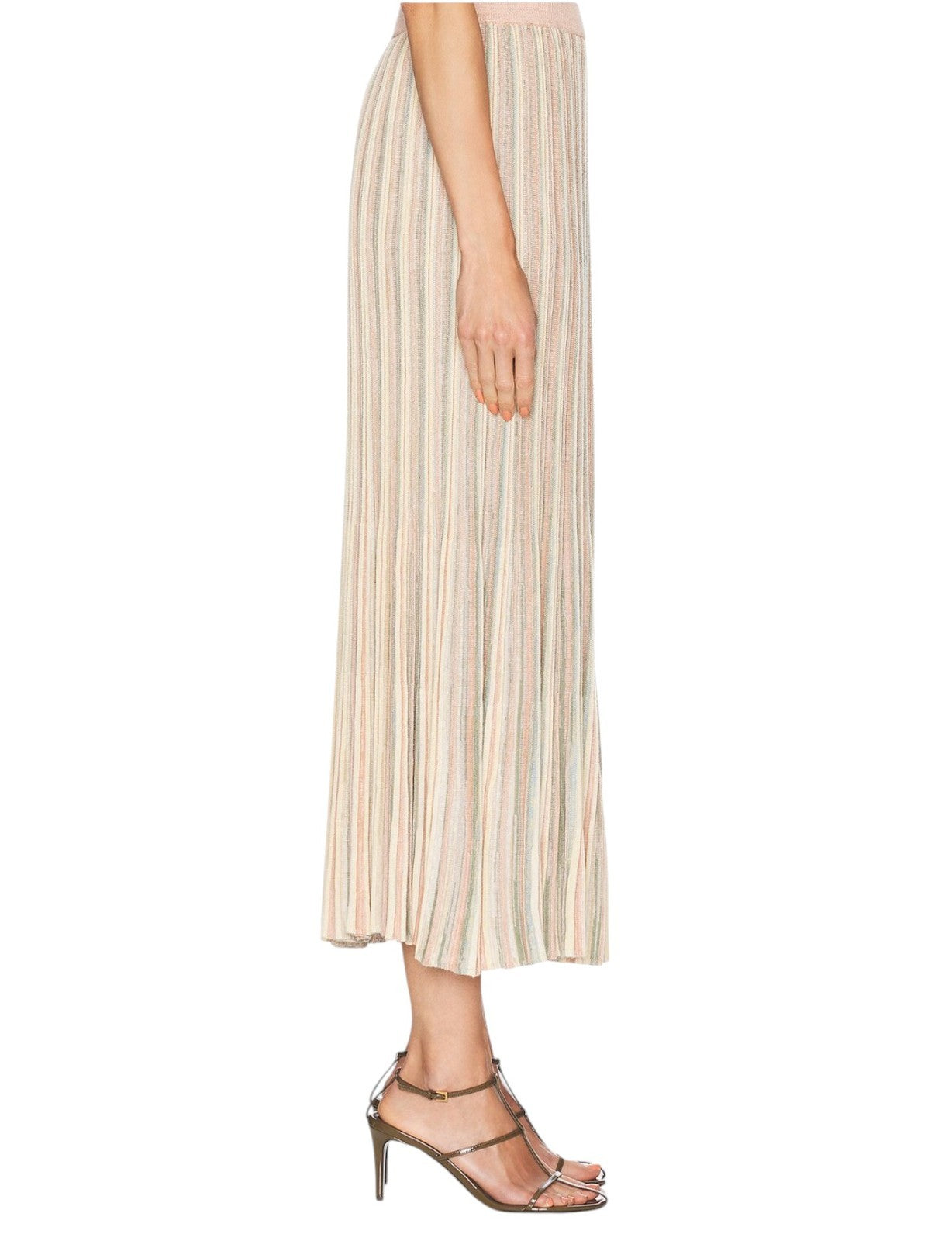 Zimmermann Illuminate Moulin Skirt | Knitted, Midi, Stripe, Pink/Cream, Pastels