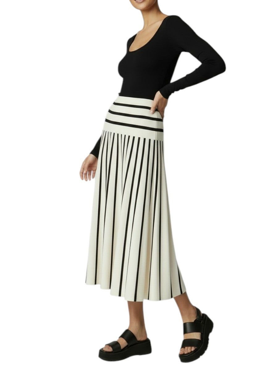 Zimmermann Illuminate Stripe Midi Skirt | Black/White, Stretch, Knit, High Waist