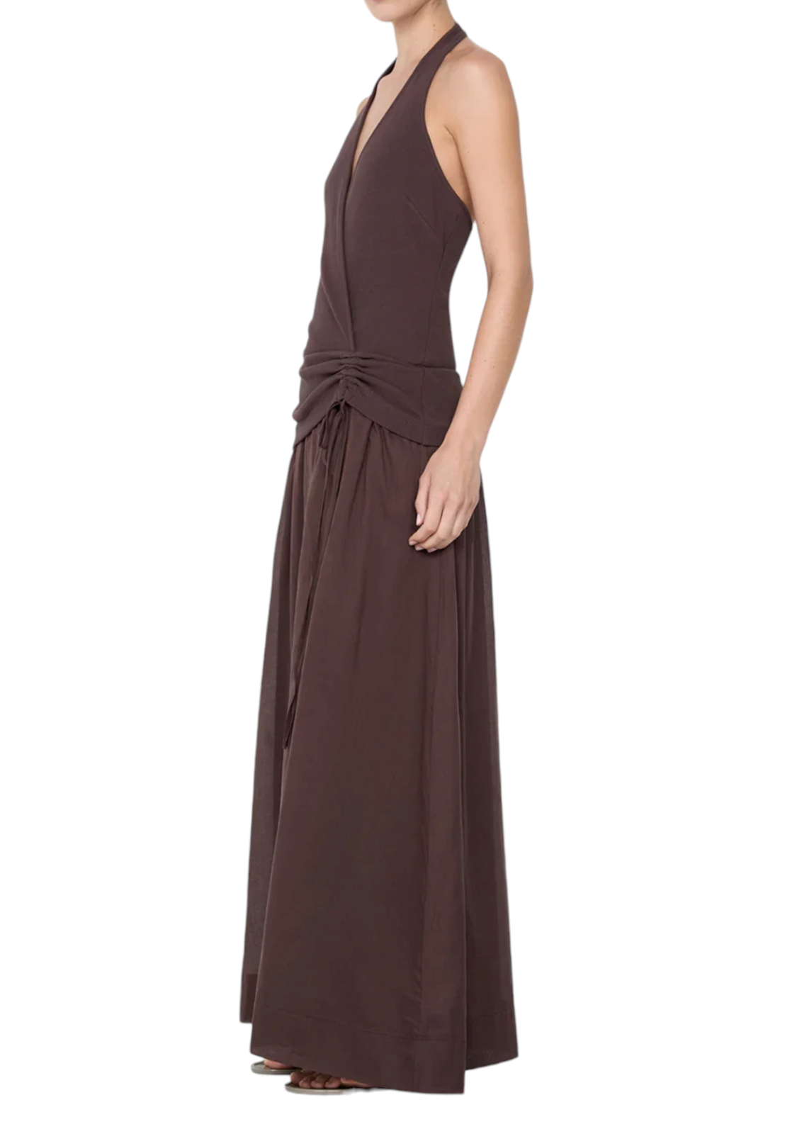 BEC + BRIDGE Sabrine Halter Maxi Dress | Sz 8 AU, Chocolate Brown, Stretch