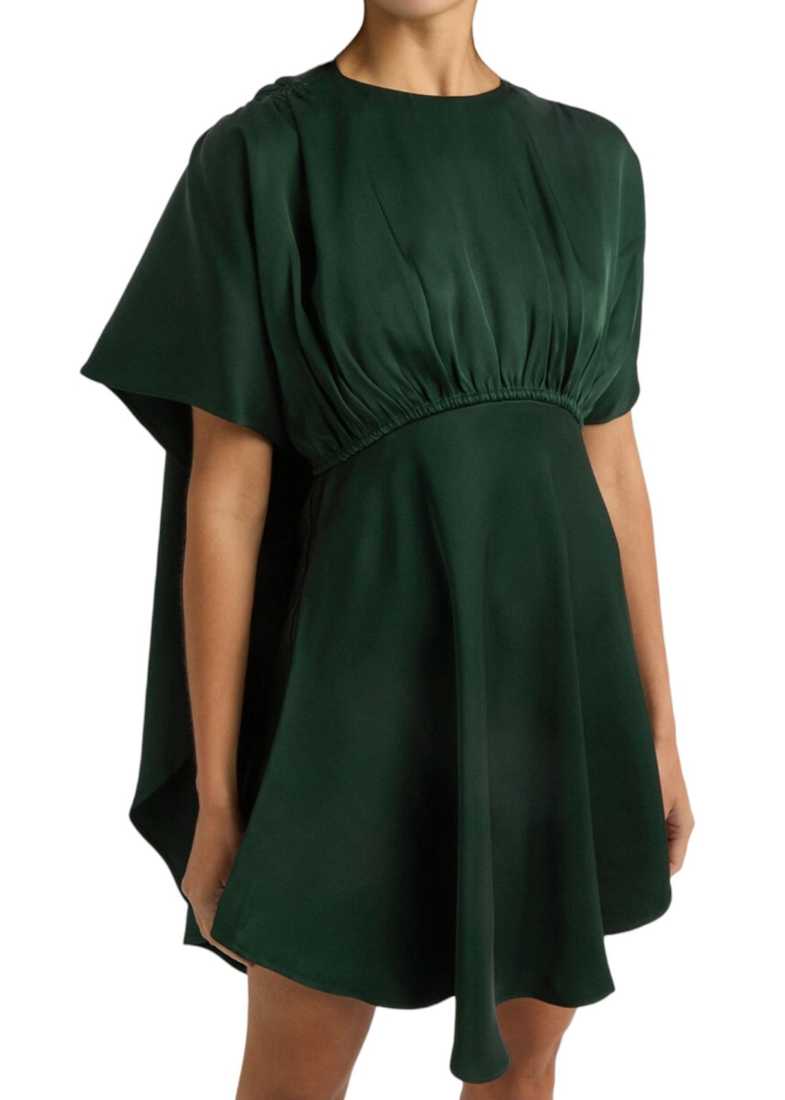 Zimmermann Eden Cascading Mini Dress | Bottle Green, Cape, Fit & Flare, Viscose