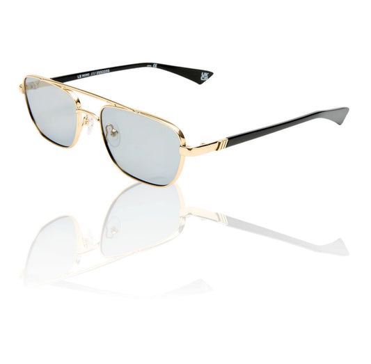 Le Specs Le Mimi Sunglasses | Gold Frame, Smoke/Blue Tint, Modern Aviator, Metal