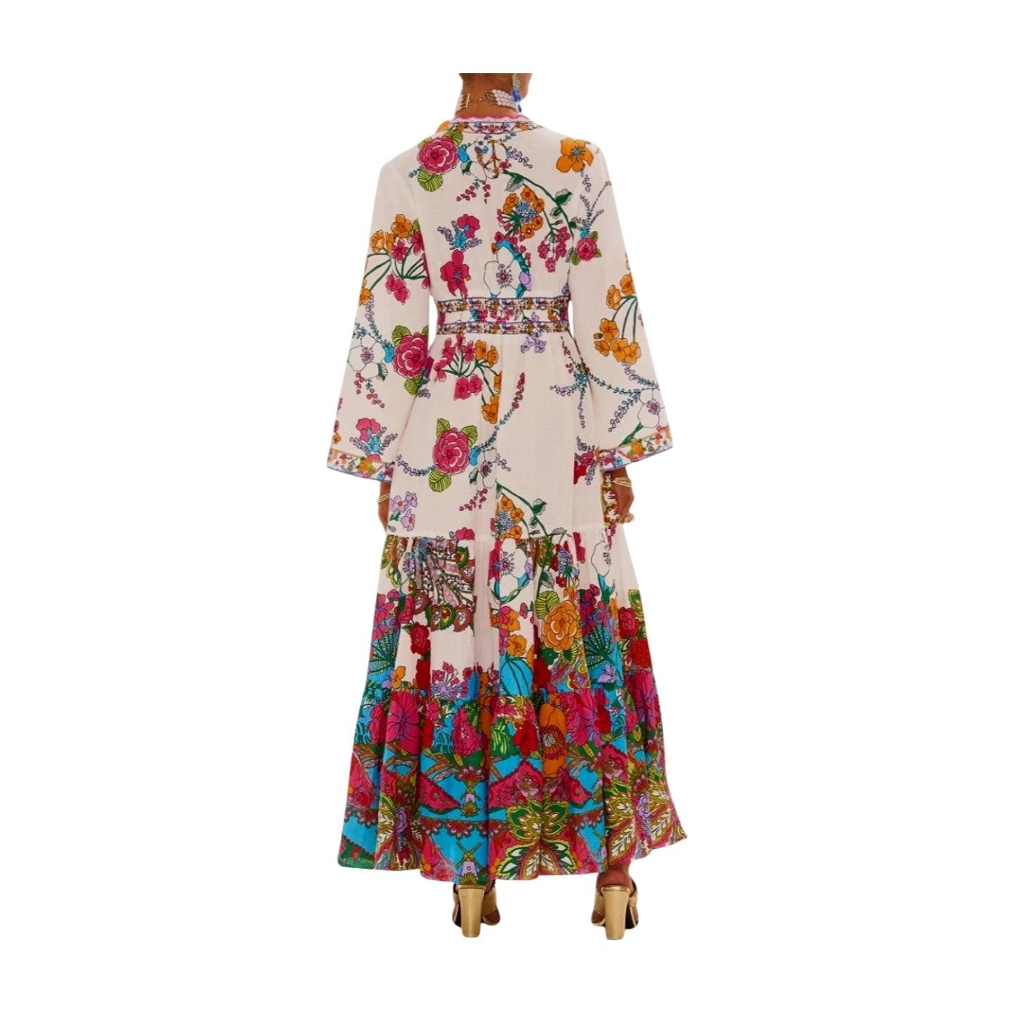 Camilla Dress w/ tiered skirt | Cosmic Prairie Floral, Maxi, White, Hand Made