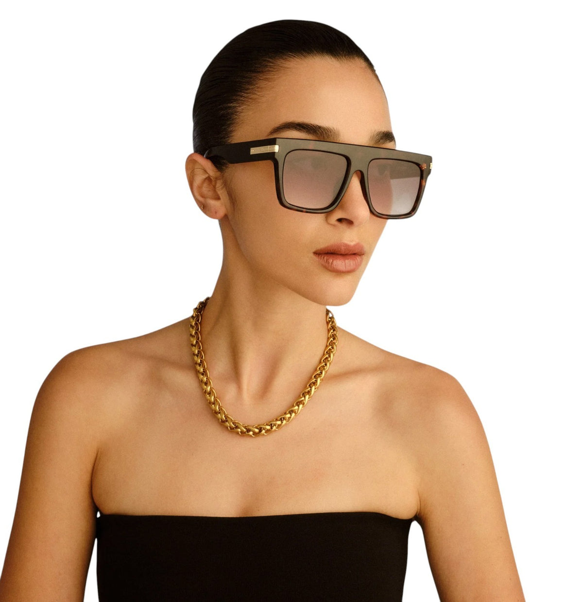 Le Specs Offside Sunglasses | Oversized, Tortoise Shell, Shield, Khaki Gradient