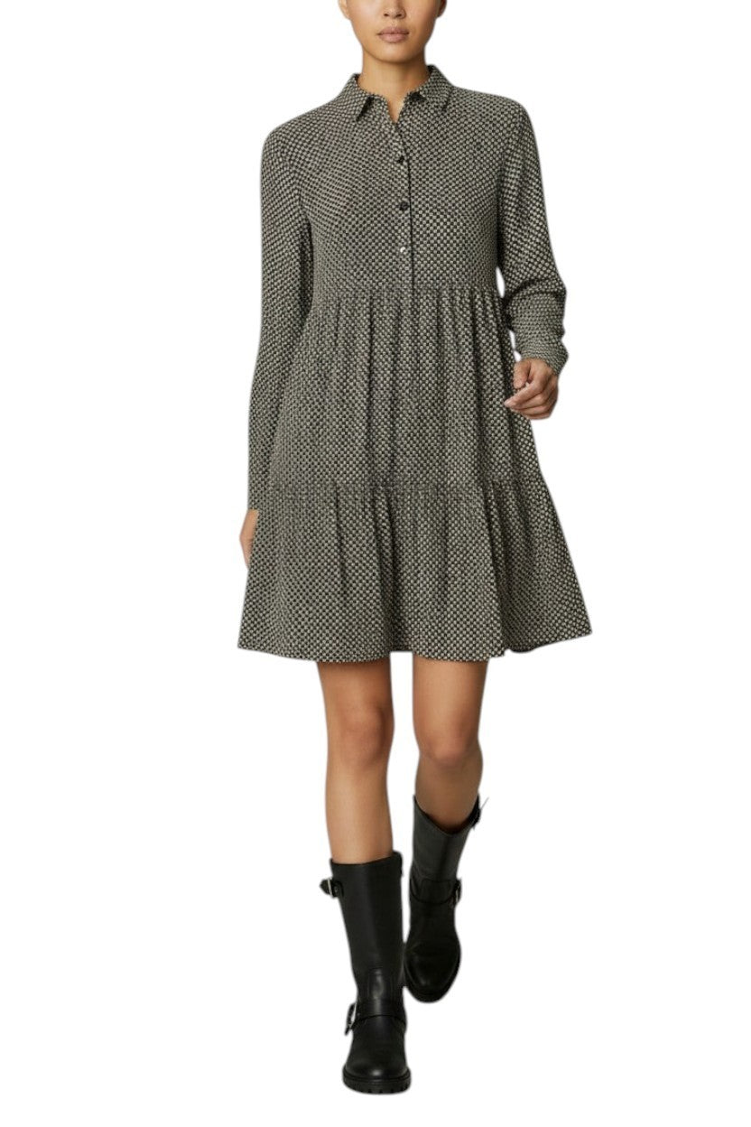 GANNI Relaxed Shift Mini Dress | Checkered, Collar, Button Placket, Cuffs, Flare