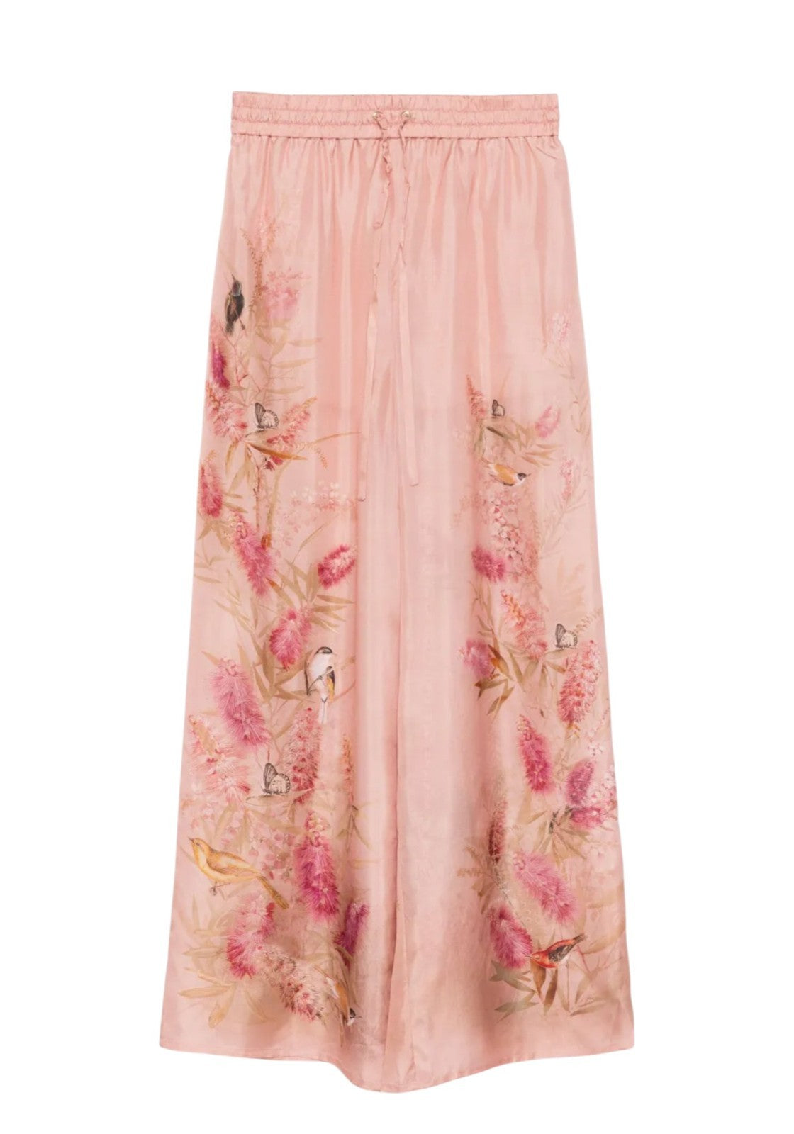 Zimmermann Cascadian Relaxed Wide Leg Pants | Pink Floral, 100% Silk, Drawstring