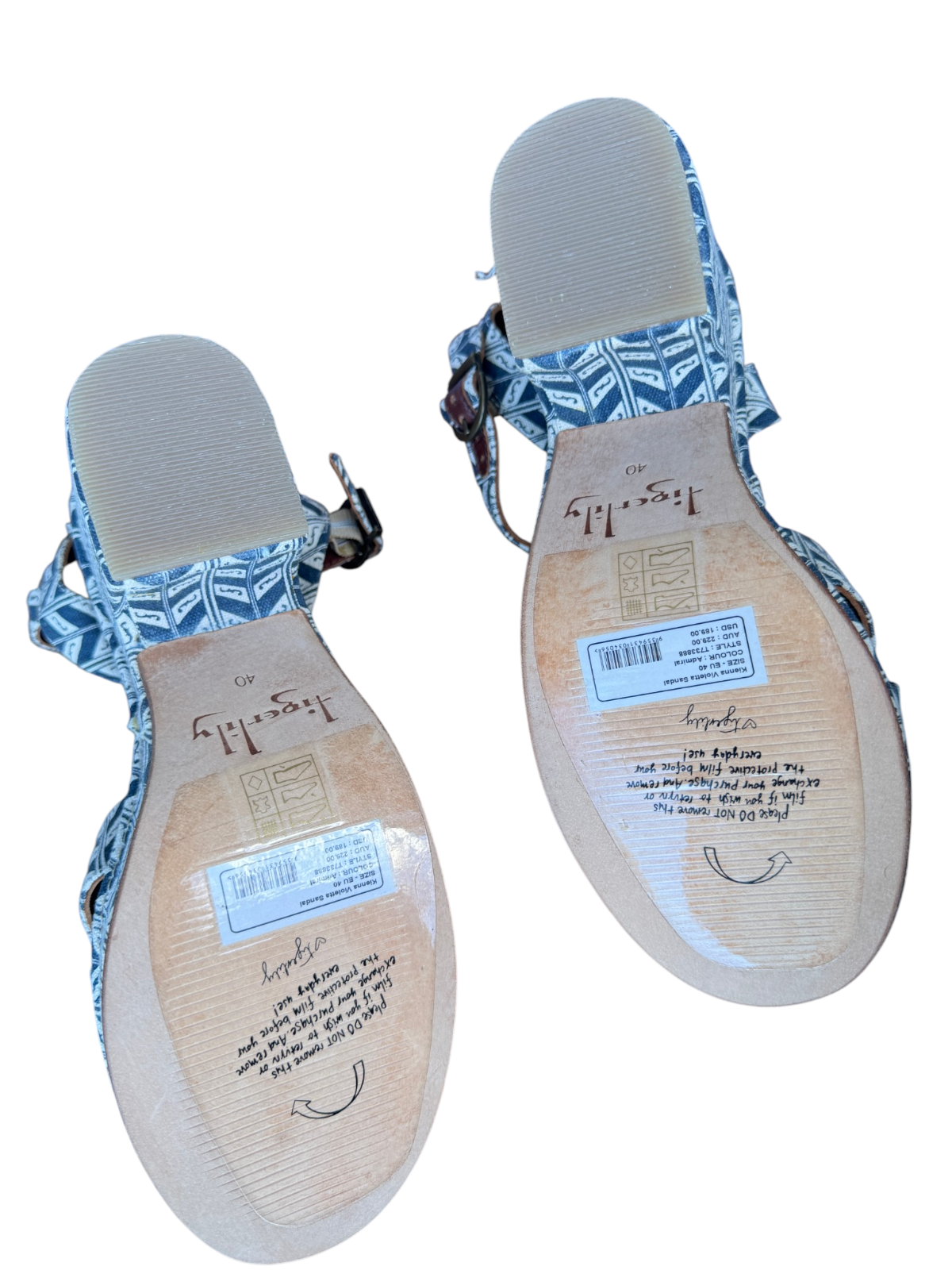 Tigerlily Kienna Violetta Platform Sandal | Sz 40, Blue & White, Print, Leather