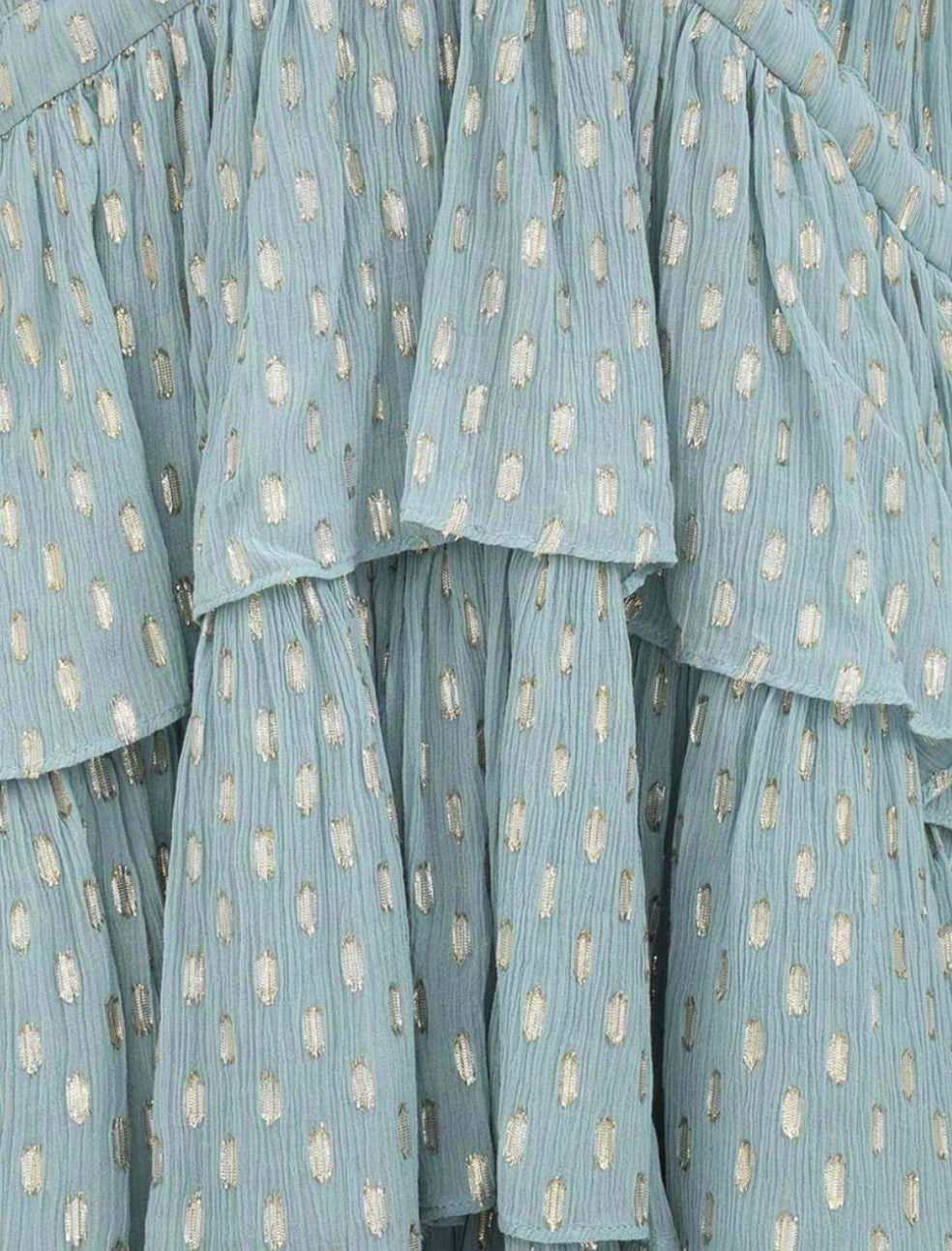 Zimmermann Rhiannon Metallic Frill Mini Dress| Mint,Relaxed, Tie Shoulder, Lurex
