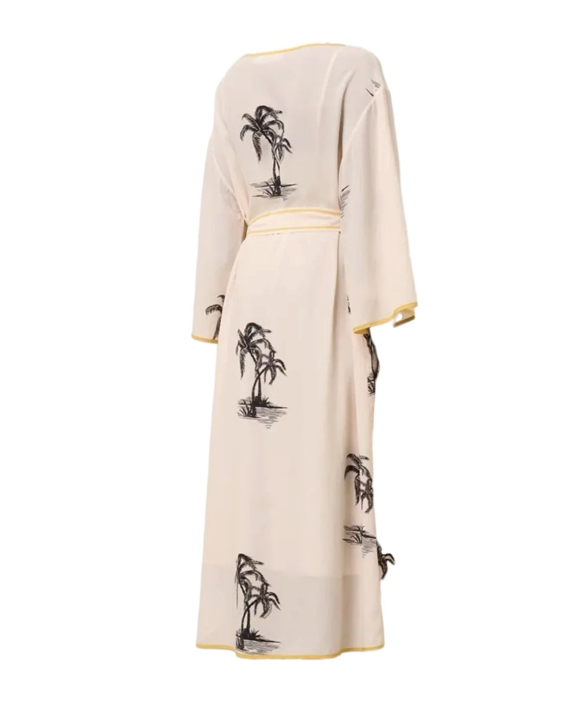 Zimmermann Tunic Midi Dress | Cream/Black Palm Print, Silk, Belt, Kimono, Slip