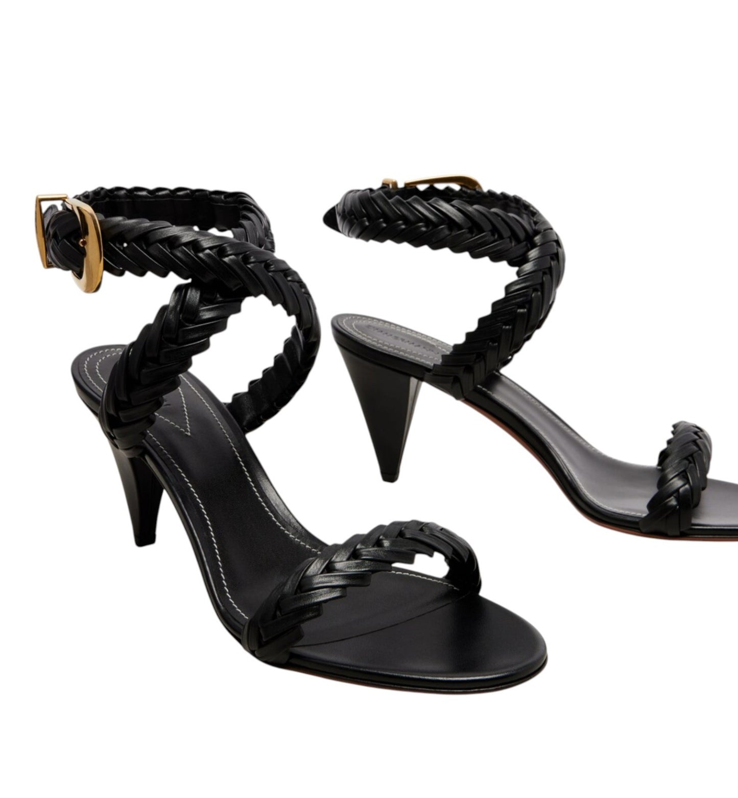 Zimmermann Helix Sandal 75 | Black, Calf Leather, Braided, Stilleto, Ankle Strap