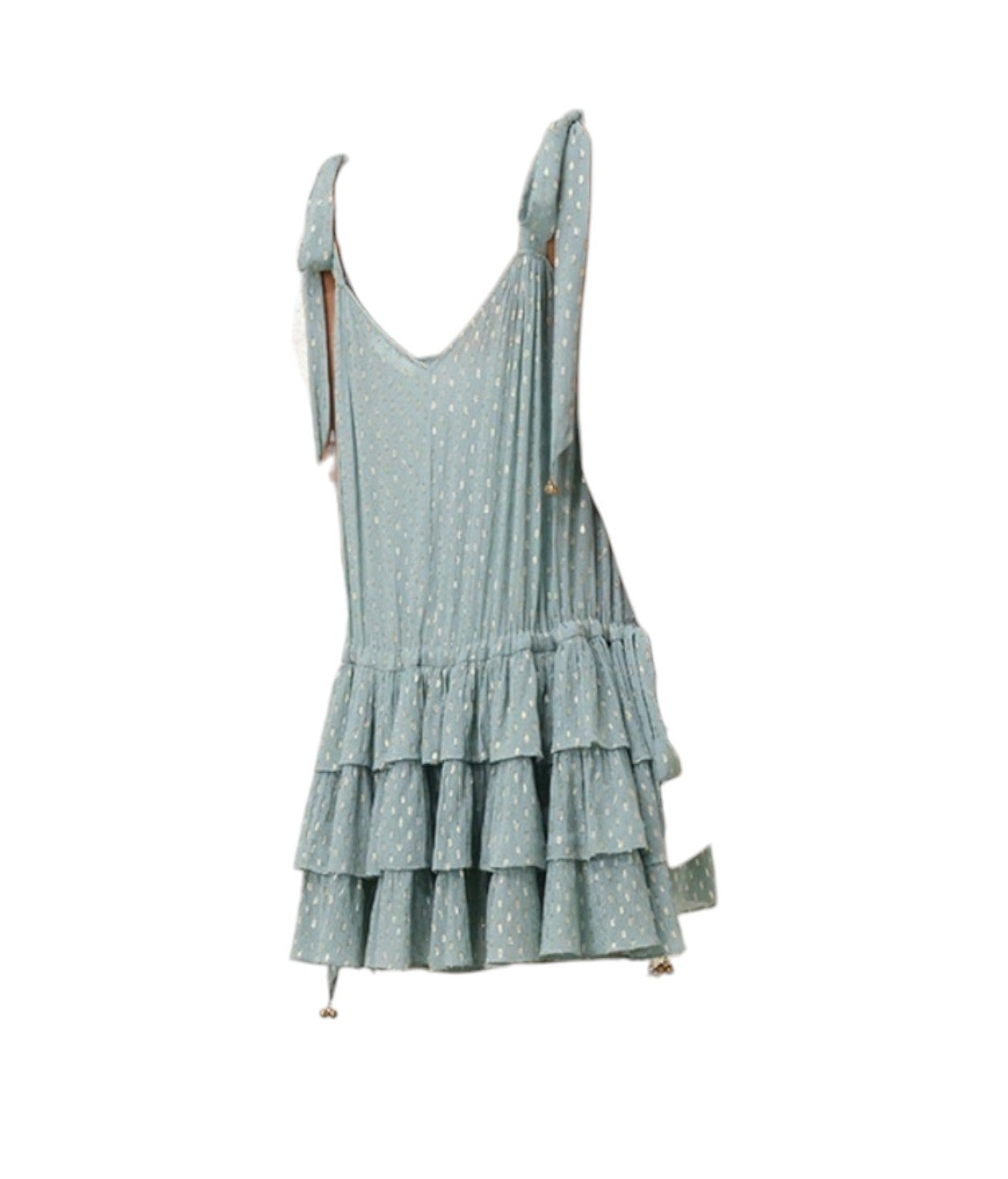 Zimmermann Rhiannon Metallic Frill Mini Dress| Mint,Relaxed, Tie Shoulder, Lurex
