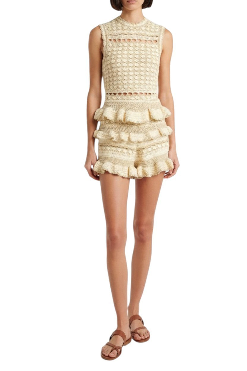 Zimmermann Wanderlust Crochet Top | Metallic gold/beige/cream, Peplum, Knitted