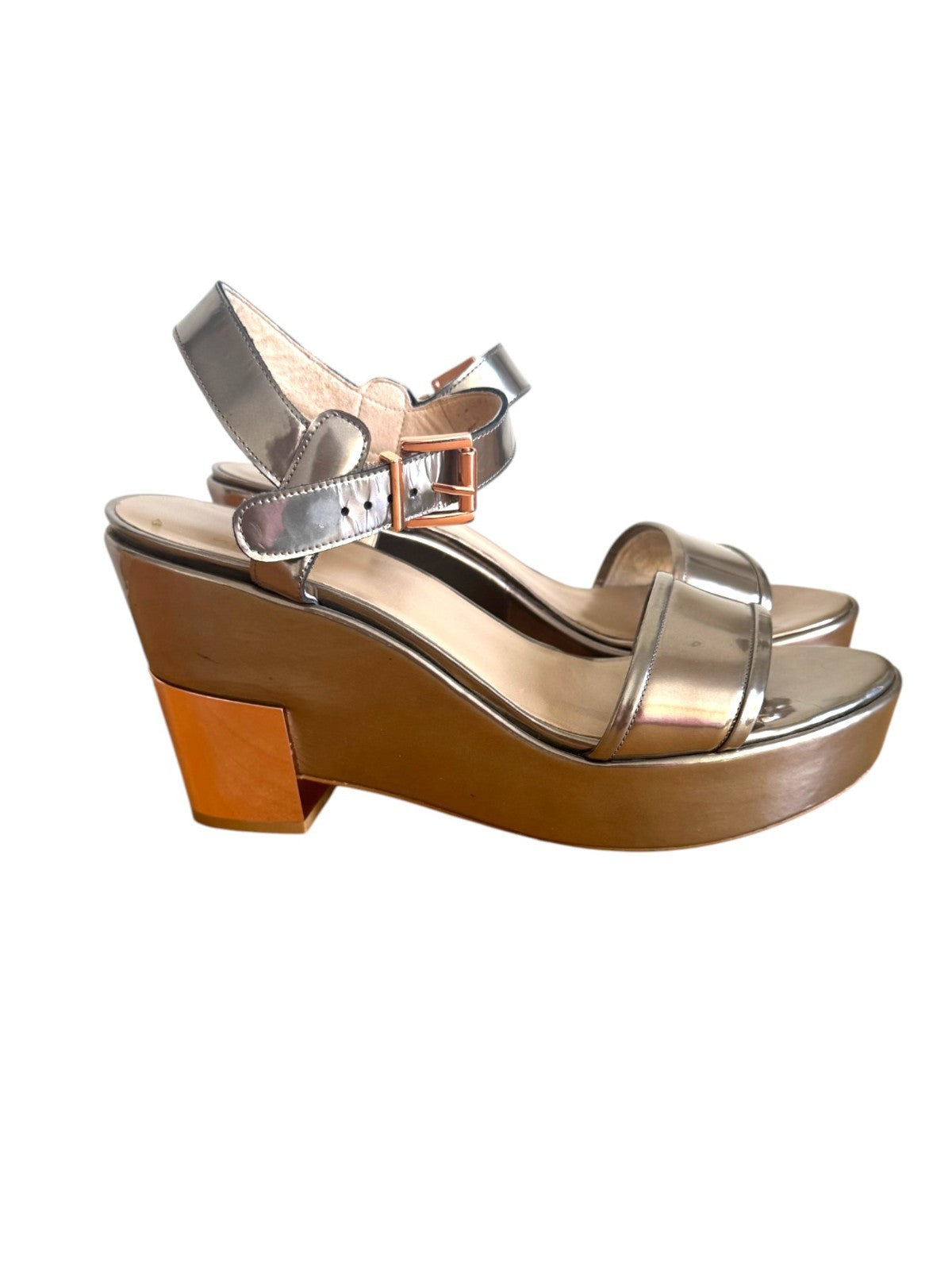 Stuart Weitzman Wedge Platform Sandal | Metallic, Wedge, Silver/Rose Gold