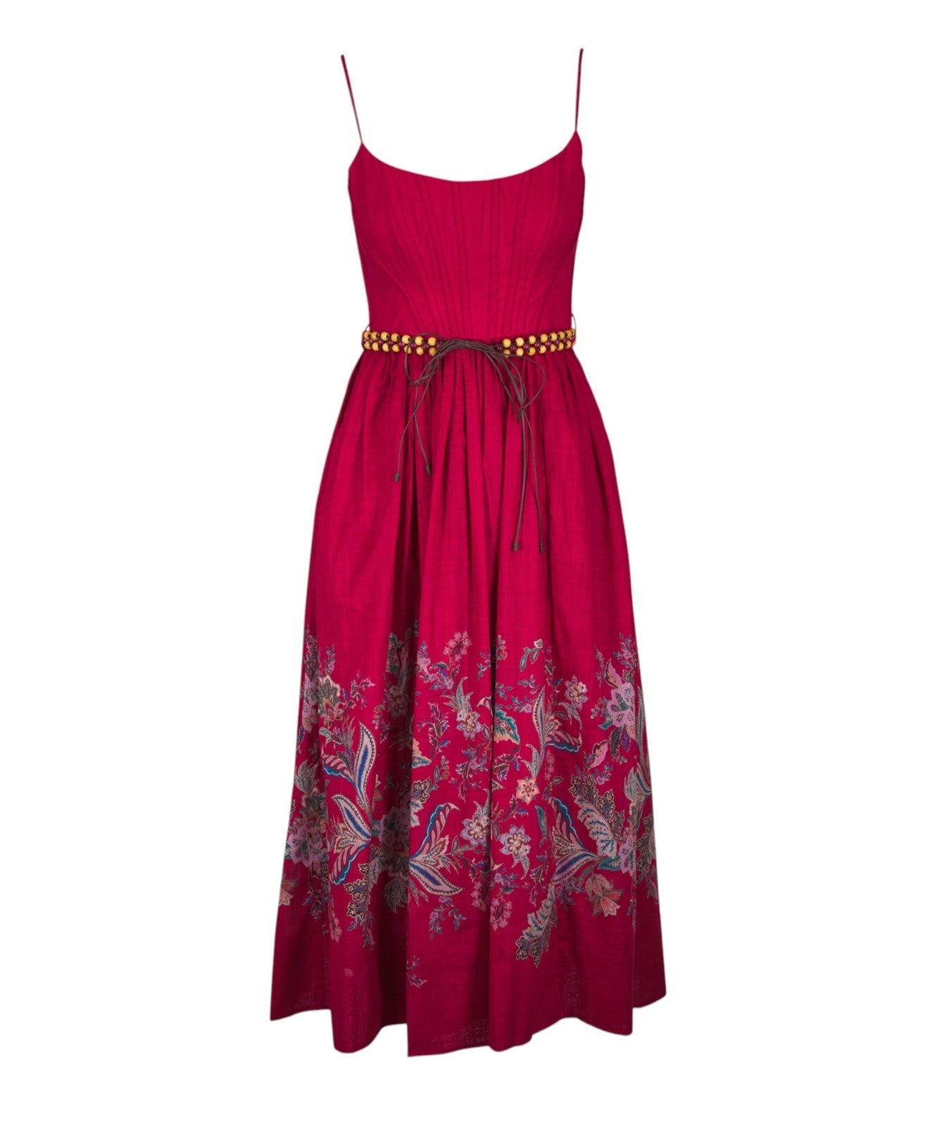 Zimmermann Rhiannon Corset Midi Dress | Red Paisley, Cotton, Belt