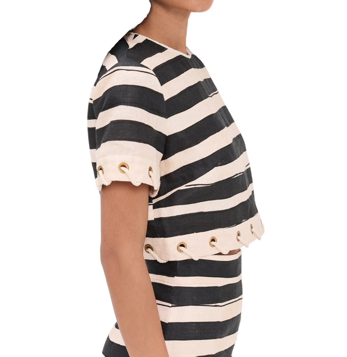 Zimmermann Rebellion Stripe Top | Short Sleeve, Crop, Linen, Rope, Black & White