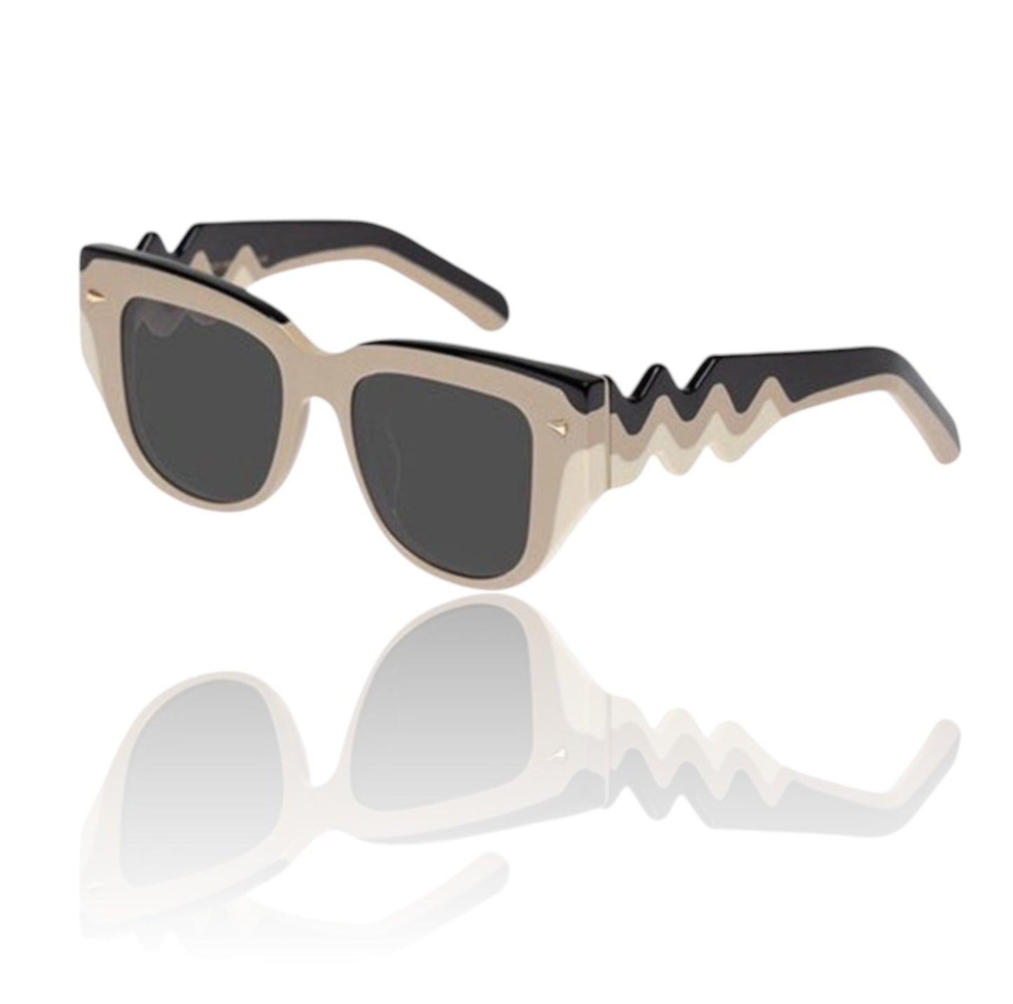 Karen Walker  True North Wave Sunglasses | 70's, Black/Cream/Beige, Cat Eye