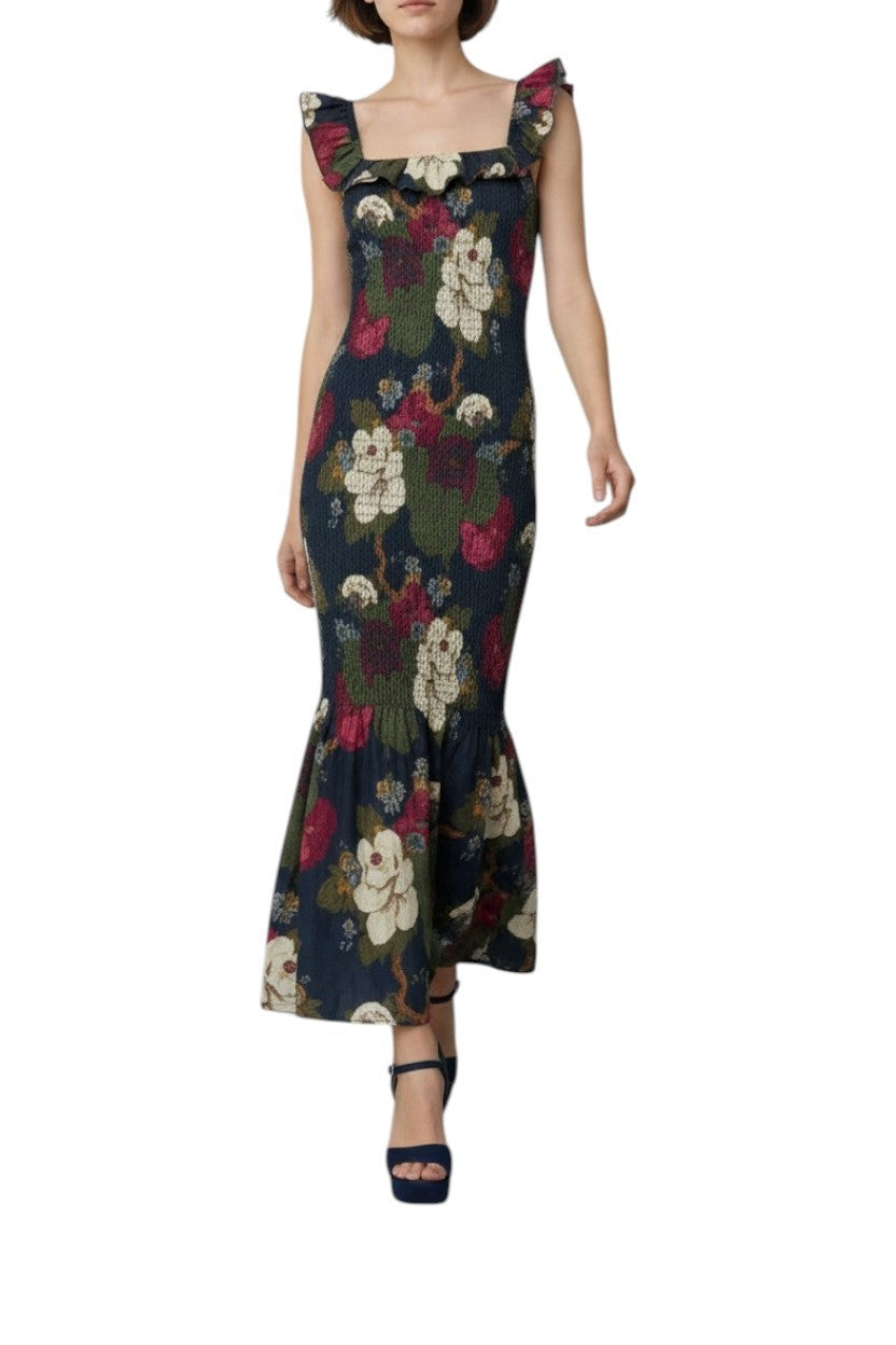 Sir the Label Francesca Midi Dress | Floral, Sz 2, Linen, Fit & Flare, Ruffle