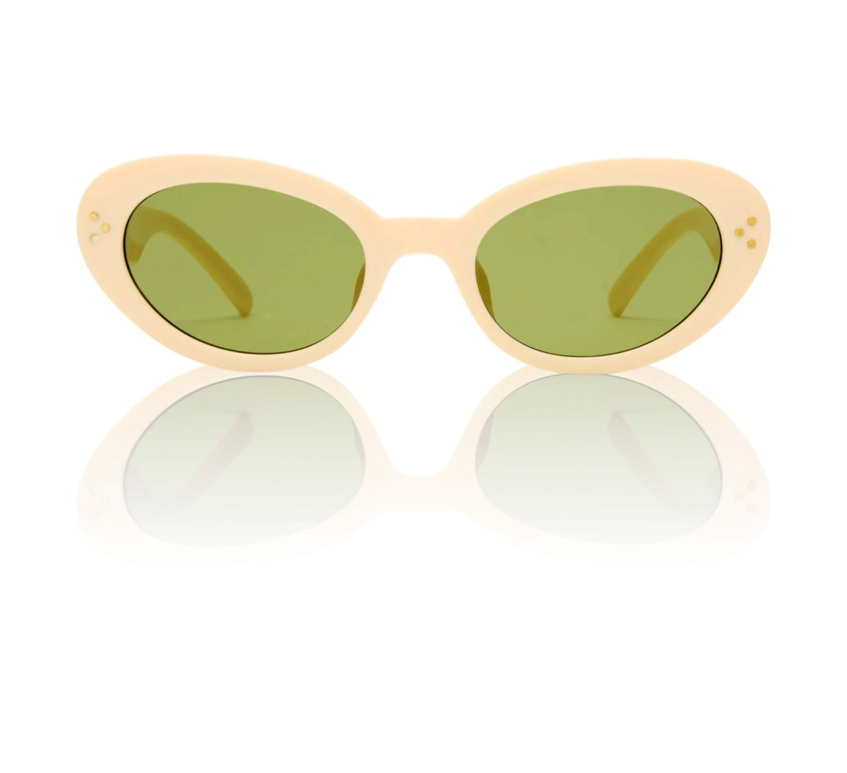 Le Specs Tootsie Sunglasses | Off White/Cream Acetate, Green Mono Lens, Cat Eye