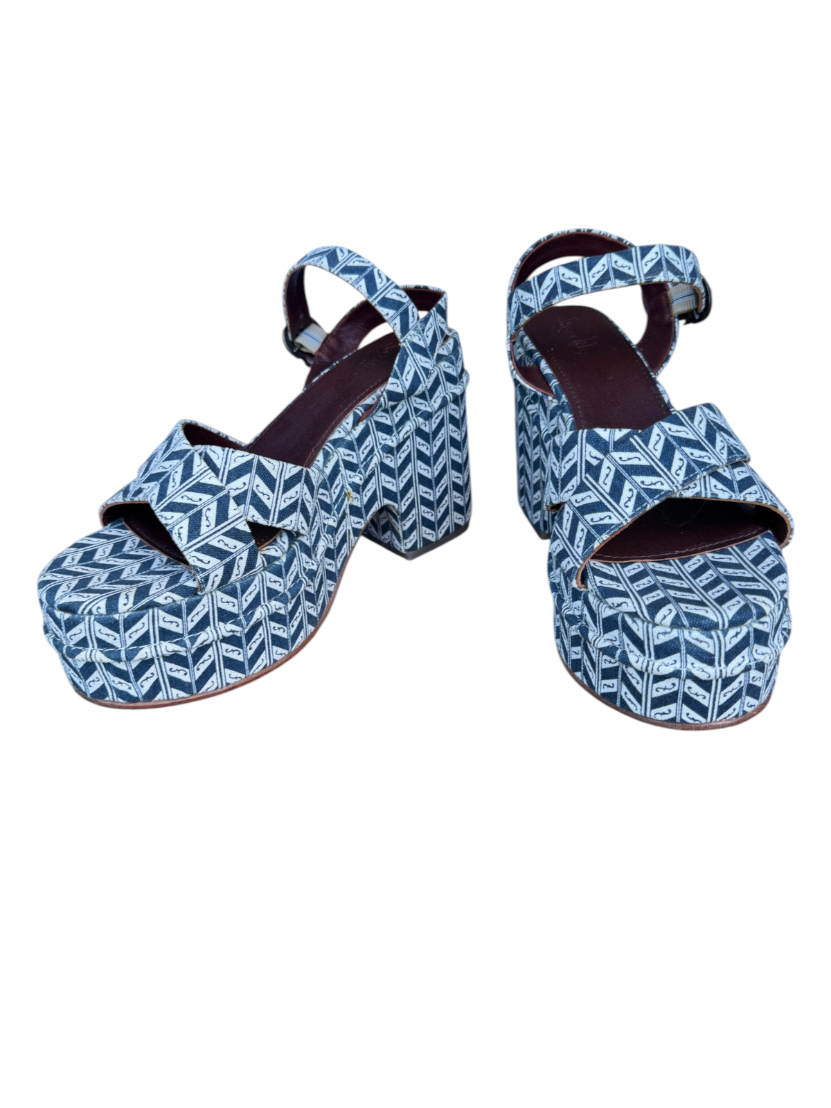 Tigerlily Kienna Violetta Platform Sandal | Sz 40, Blue & White, Print, Leather