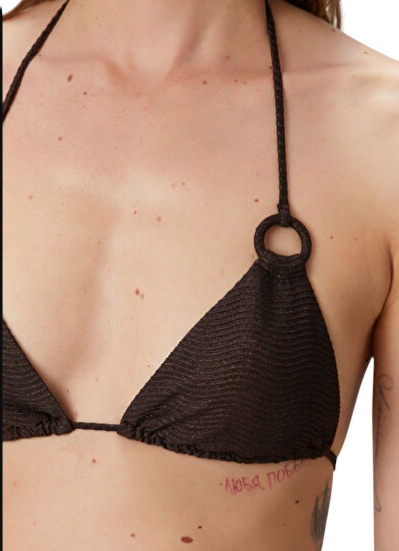 Zimmermann Coco textured Ring Bikini | Chocolate Brown, Triangle, Low Rise, Tie