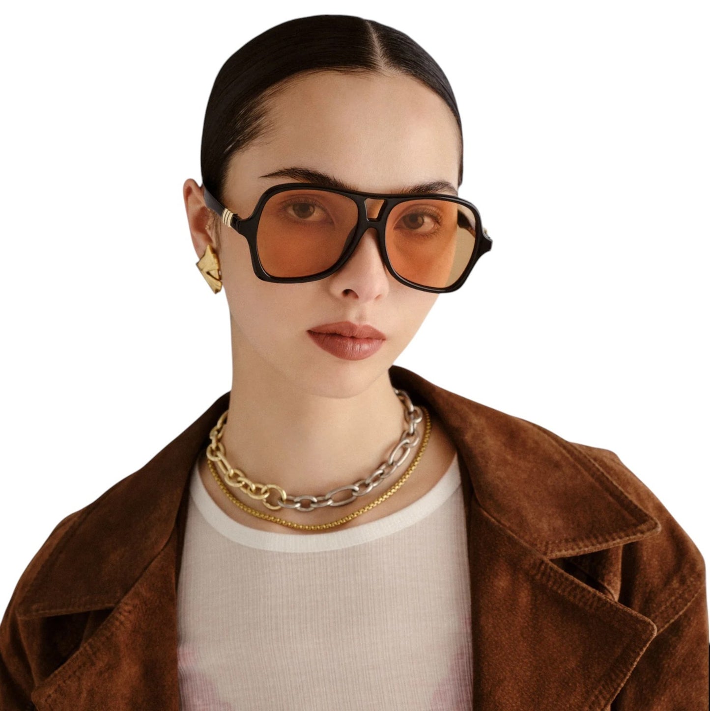 Le Specs Fortune Teller Sunglasses |Black Acetate, Amber Lenses, Vintage Inspire