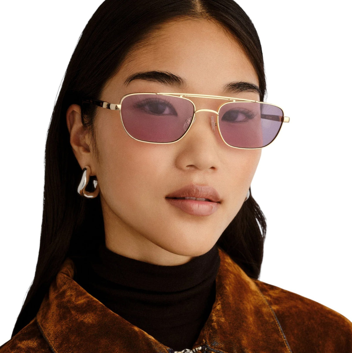 Le Specs Le Mimi Sunglasses | Gold Frame, Violet/Purple Tint, Modern Aviator