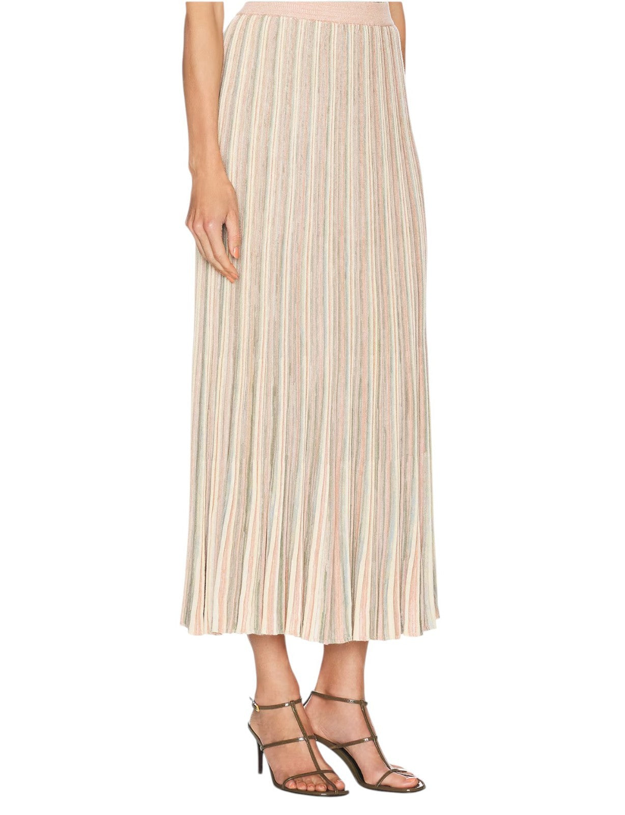 Zimmermann Illuminate Moulin Skirt | Knitted, Midi, Stripe, Pink/Cream, Pastels