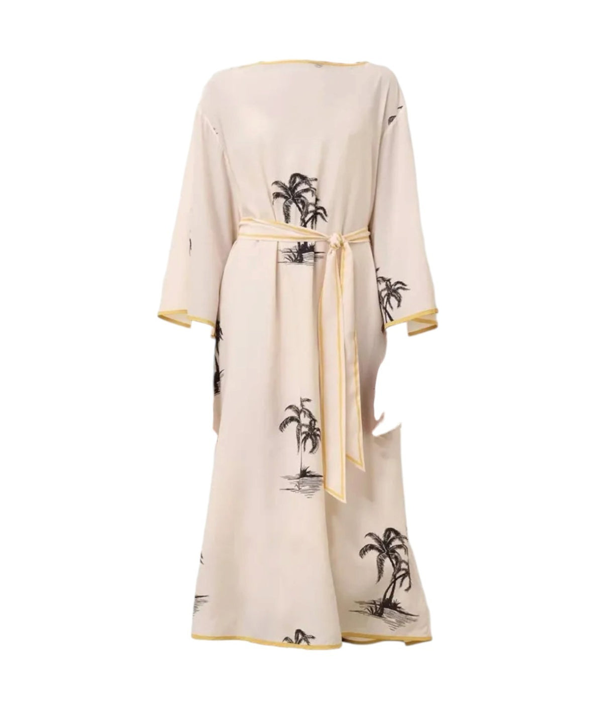 Zimmermann Tunic Midi Dress | Cream/Black Palm Print, Silk, Belt, Kimono, Slip