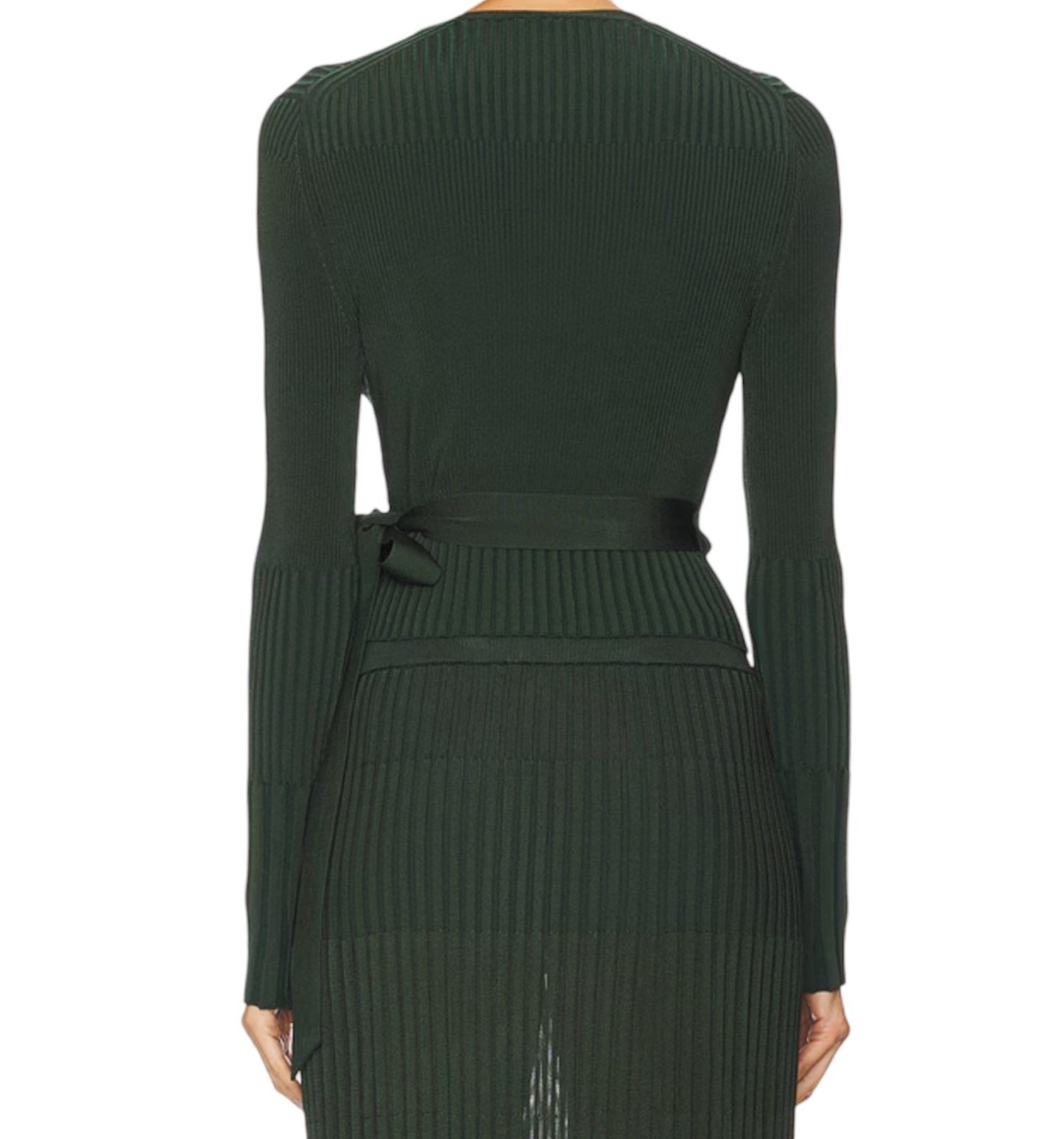 Zimmermann Ribbed Wrap Cardigan |Dark Green, Crop, Tie Close, V Neck