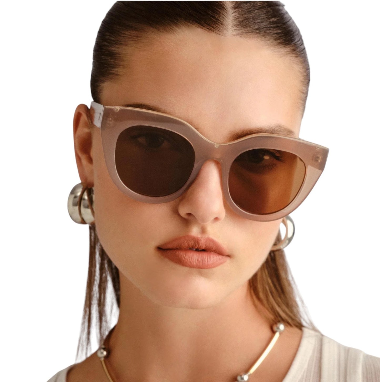Le Specs Air Heart Sunglasses | Mink/Transparent, Cat Eye, Oversized, Acetate/Metal