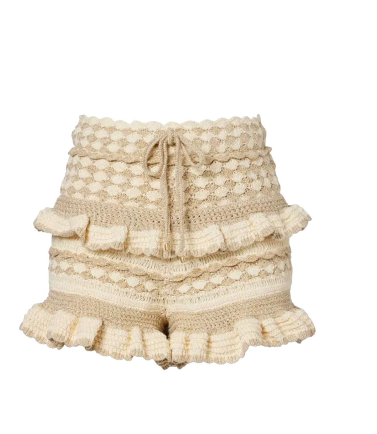Zimmermann Wanderlust Crochet Short | Metallic gold/beige/cream, Peplum, Knitted