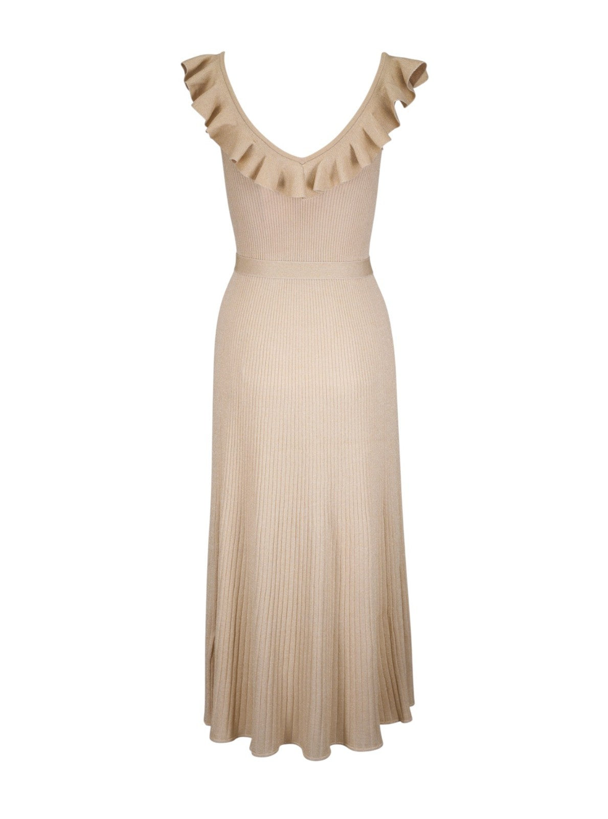 Zimmermann Awaken Metallic Midi Dress| Gold/Beige, Knitted, Midi, Belted, Lurex