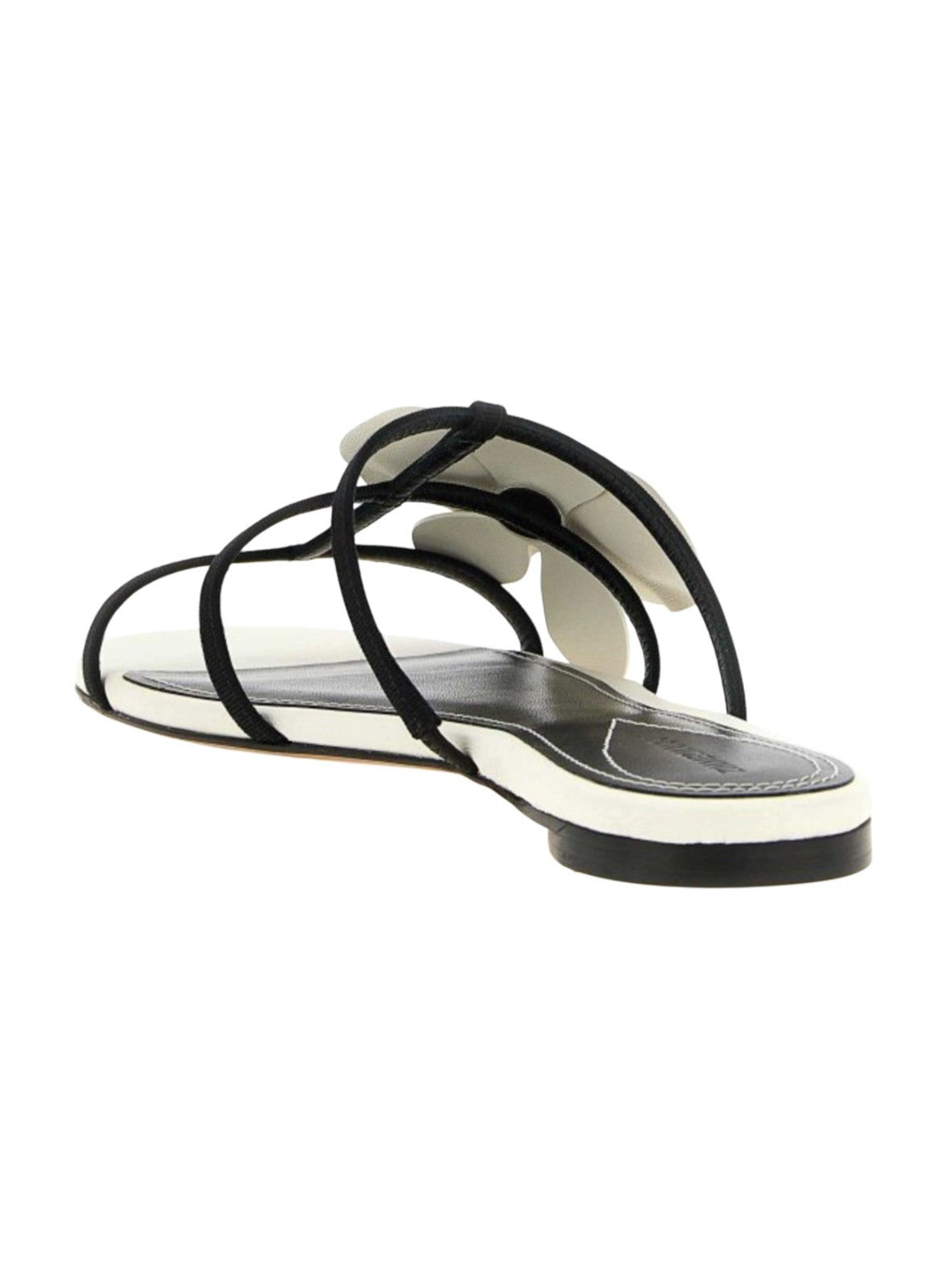 Zimmermann Orchid Slide Sandal | White/Black, Flats, Flower Applique, Leather