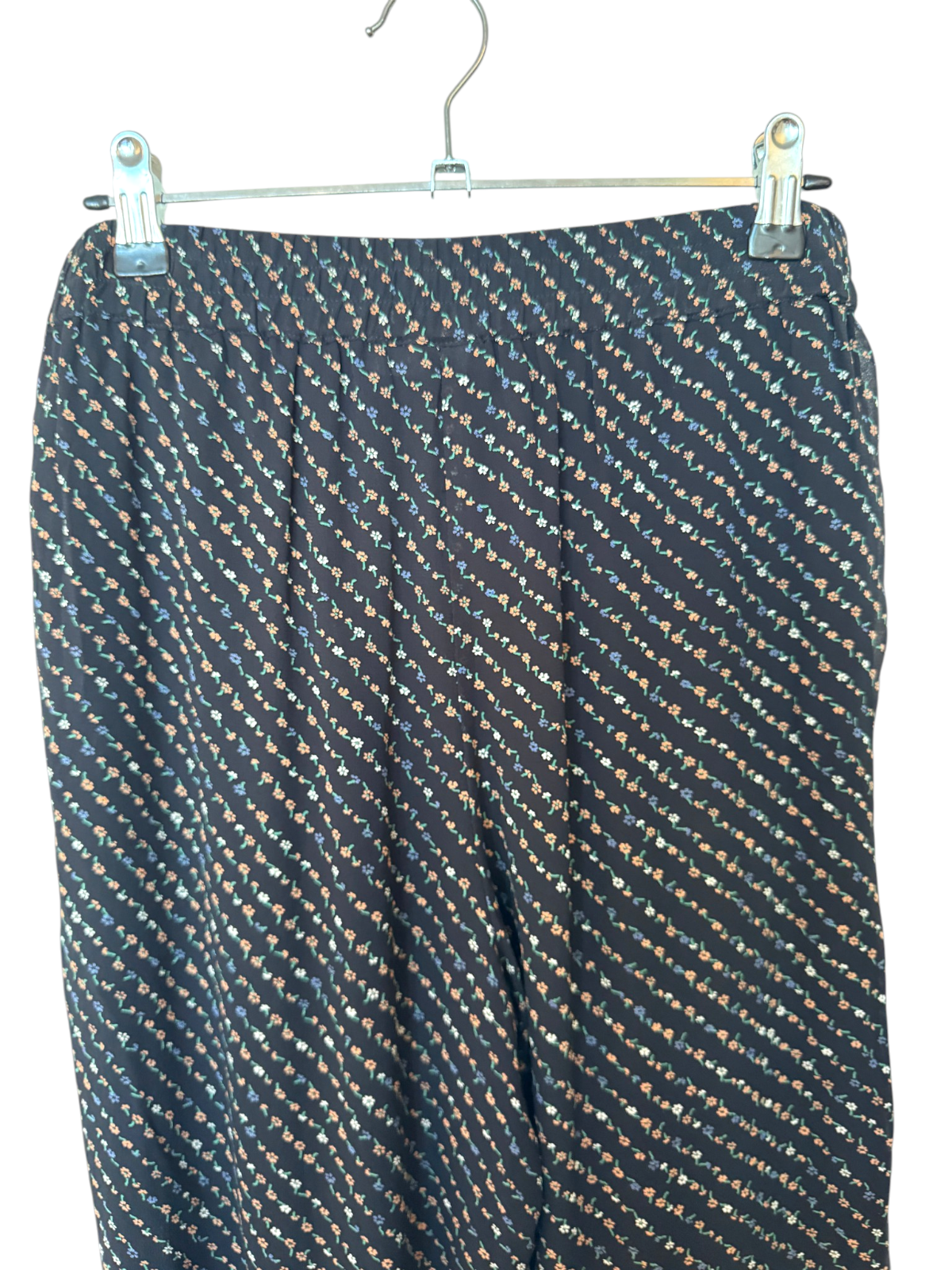 GANNI Black Floral Pants | Sz 36, Georgette, Wide Leg, High Waist, Elastic Waist