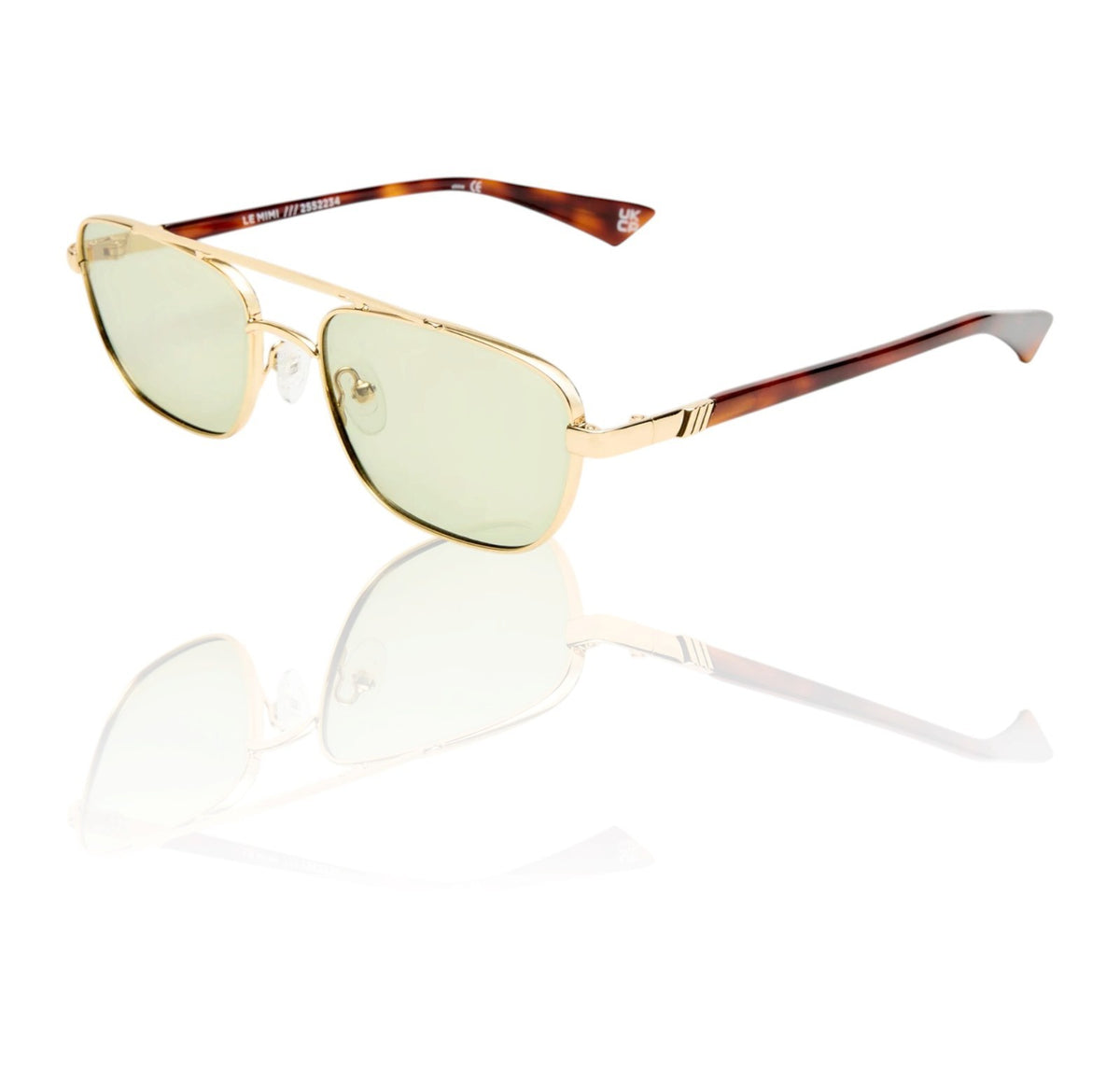 Le Specs Le Mimi Sunglasses | Gold Frame, Moss/Green Tint, Modern Aviator, Metal