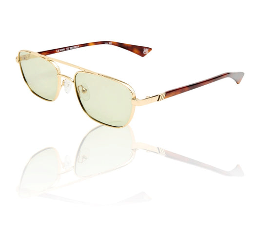 Le Specs Le Mimi Sunglasses | Gold Frame, Moss/Green Tint, Modern Aviator, Metal