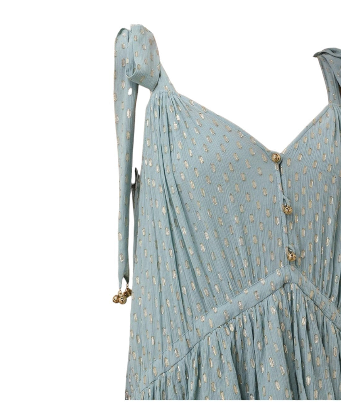 Zimmermann Rhiannon Metallic Frill Mini Dress| Mint,Relaxed, Tie Shoulder, Lurex