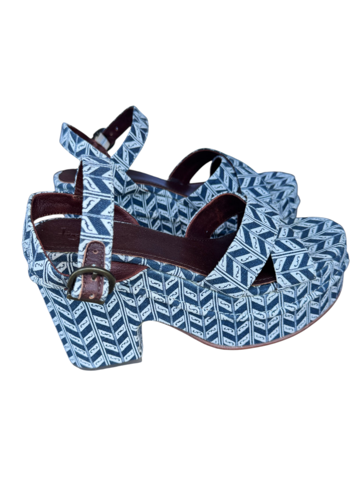 Tigerlily Kienna Violetta Platform Sandal | Sz 40, Blue & White, Print, Leather