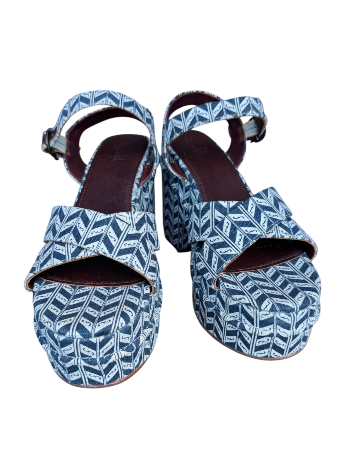 Tigerlily Kienna Violetta Platform Sandal | Sz 40, Blue & White, Print, Leather