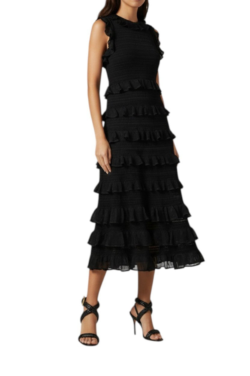 Zimmermann Hypnotic lace knit racer dress | Midi, Black, Tiered, Knitted, Ruffle