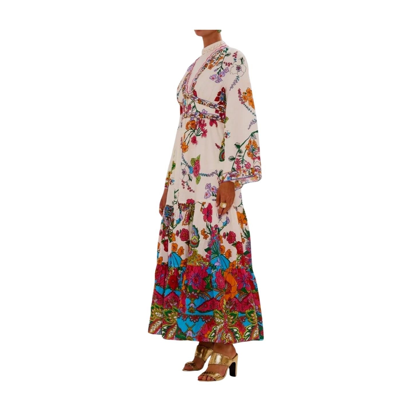 Camilla Dress w/ tiered skirt | Cosmic Prairie Floral, Maxi, White, Hand Made