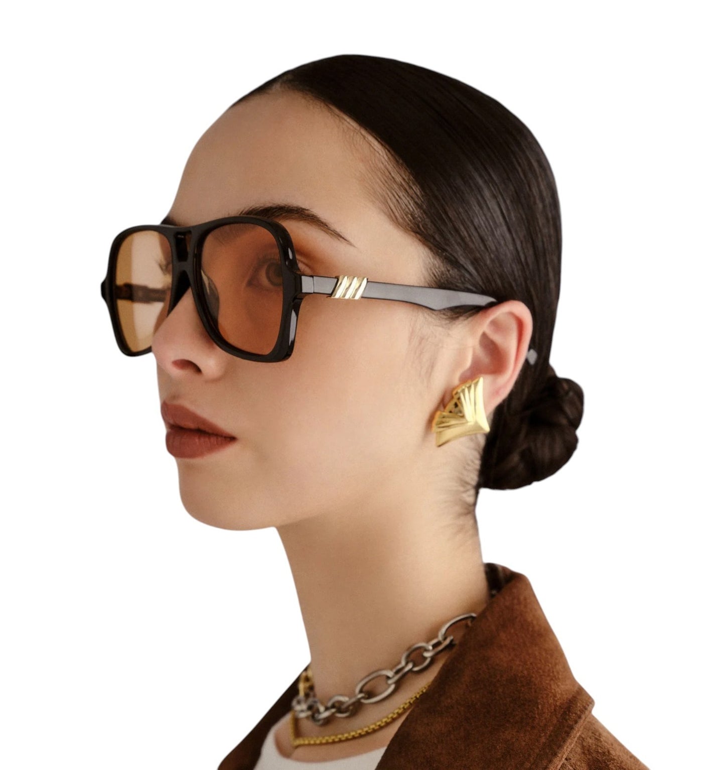 Le Specs Fortune Teller Sunglasses |Black Acetate, Amber Lenses, Vintage Inspire