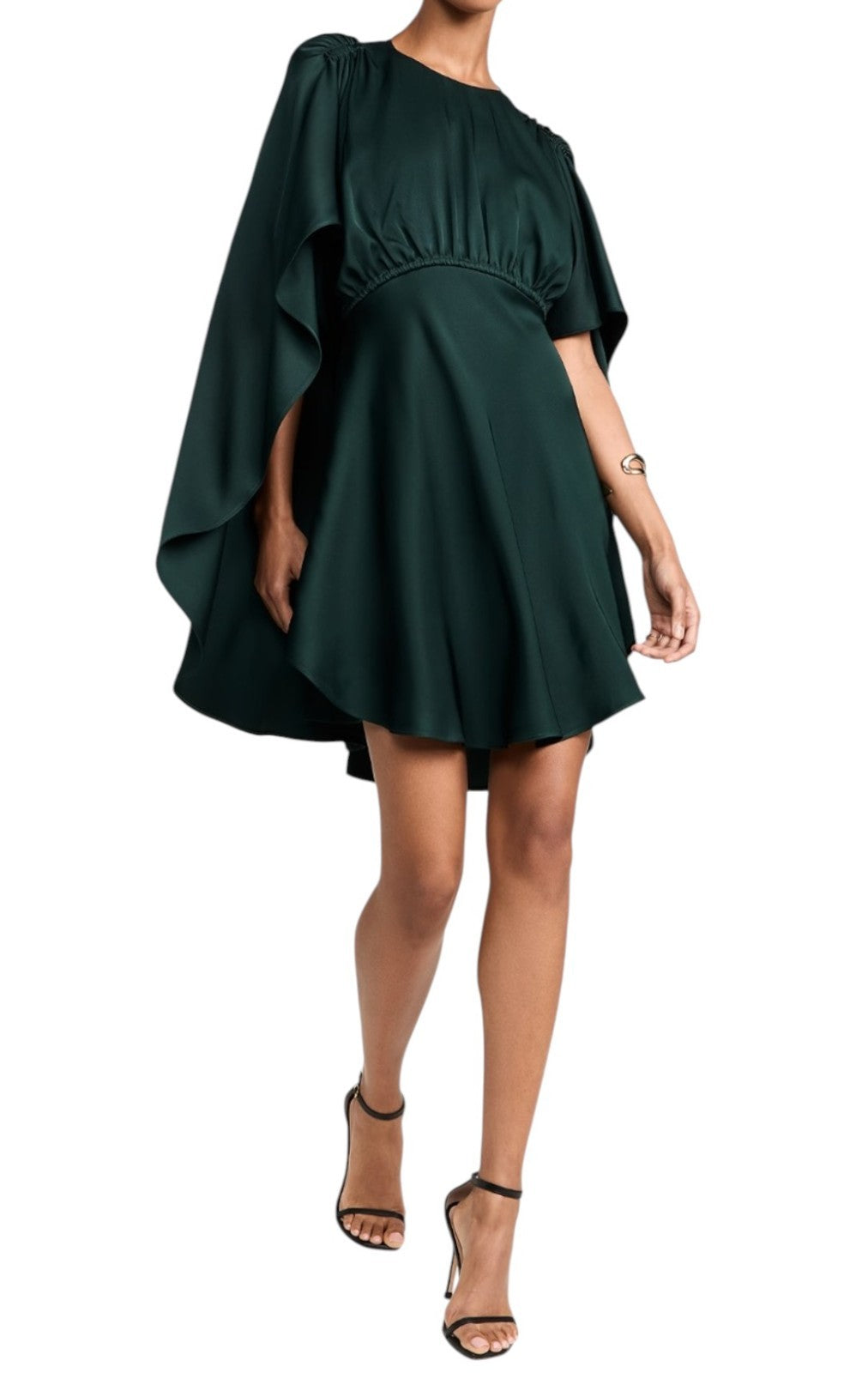 Zimmermann Eden Cascading Mini Dress | Bottle Green, Cape, Fit & Flare, Viscose
