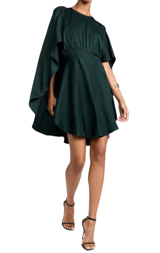 Zimmermann Eden Cascading Mini Dress | Bottle Green, Cape, Fit & Flare, Viscose