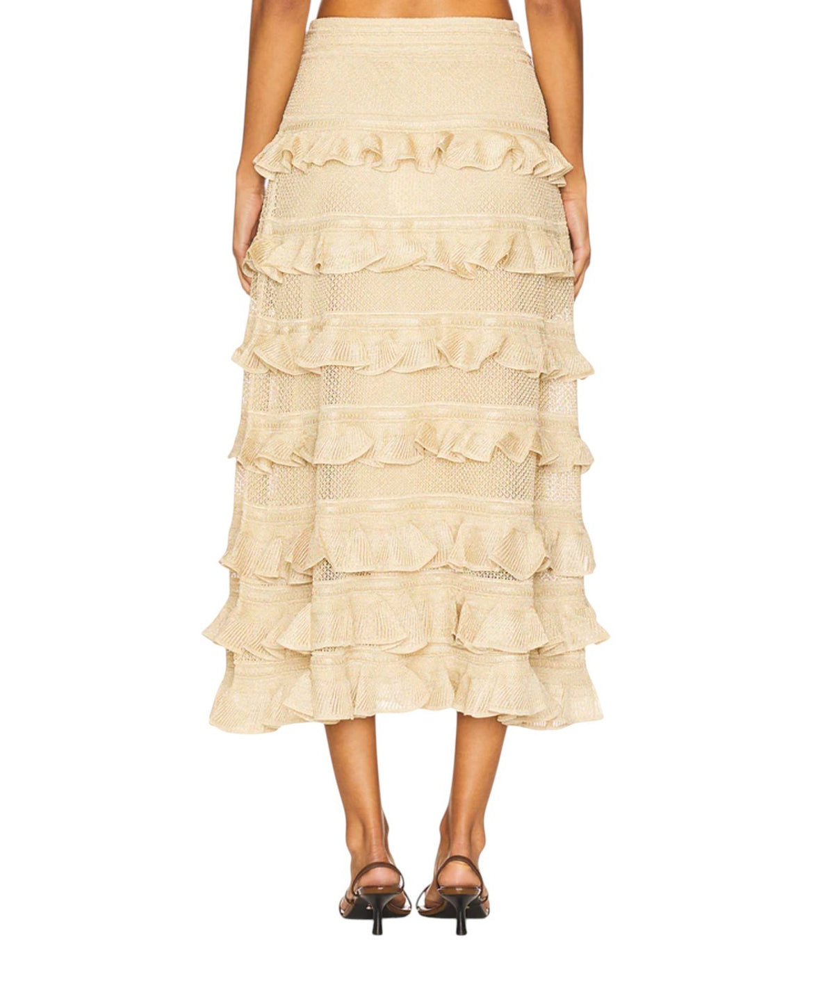 Zimmermann Hypnotic lace Midi Skirt | Midi, Metallic Gold, Tiered, Knit, Ruffle