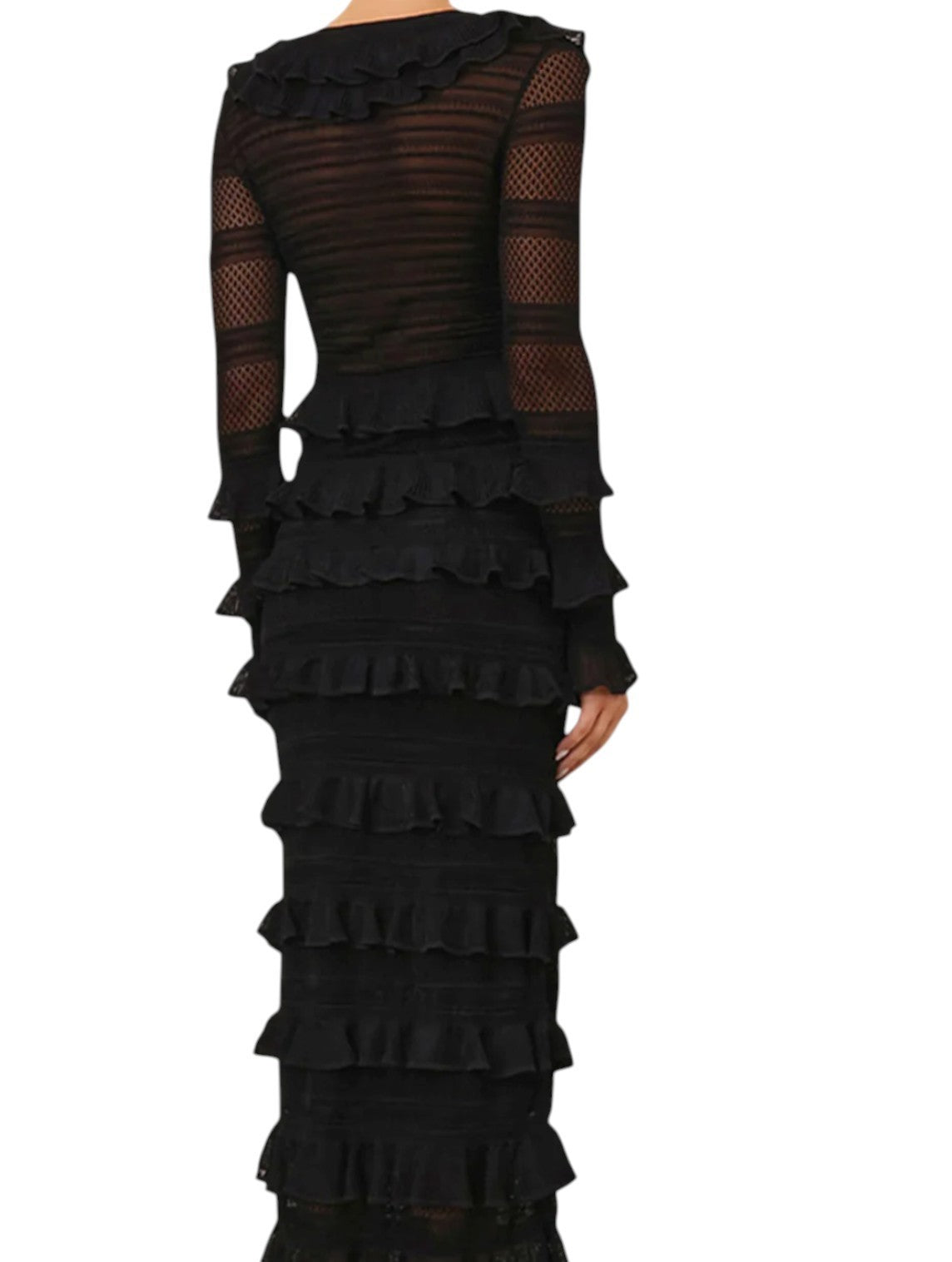 Zimmermann Crush Frilled V Neck Top |  Black, Long Sleeves, Sheer, Ruffles