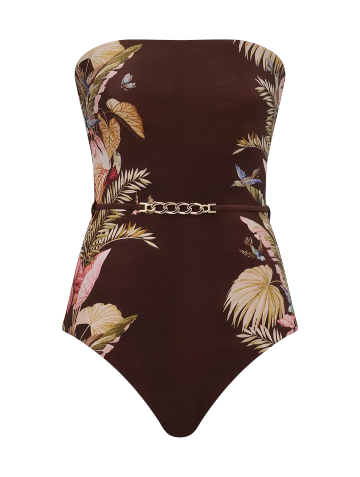 Zimmermann Ascension Bandeau One Piece | Burgundy / Brown Floral, Full Coverage