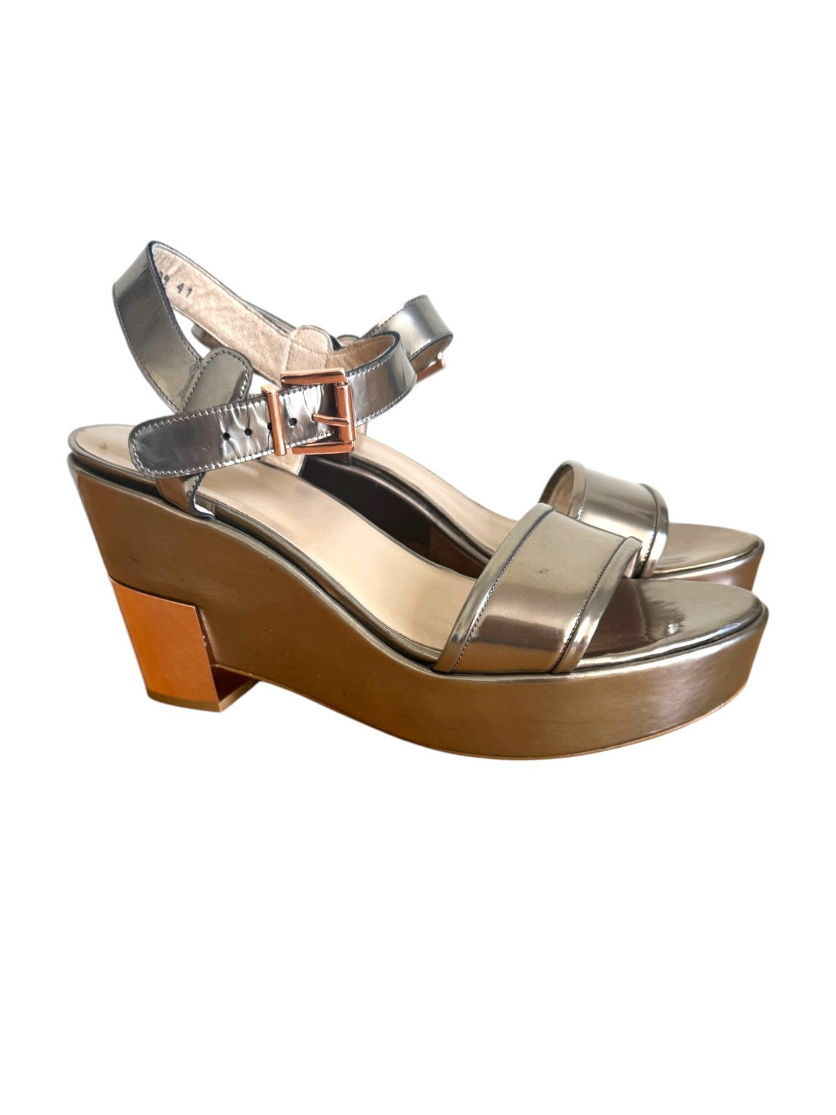 Stuart Weitzman Wedge Platform Sandal | Metallic, Wedge, Silver/Rose Gold