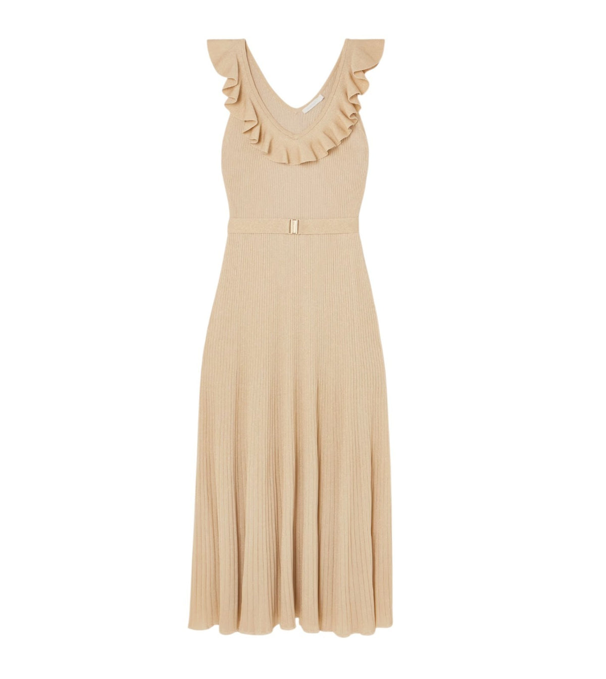 Zimmermann Awaken Metallic Midi Dress| Gold/Beige, Knitted, Midi, Belted, Lurex