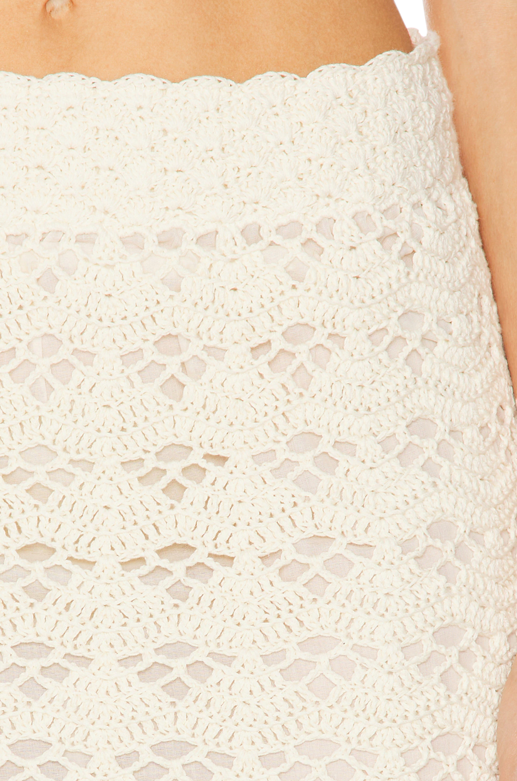 Zimmermann Rhiannon Crochet Midi Skirt |Cream/Black Trim, Stretch, Elastic Waist
